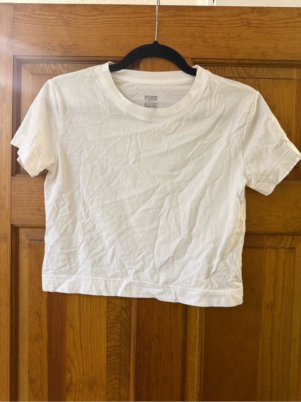 PINK Victoria's Secret White Crop Logo Tee